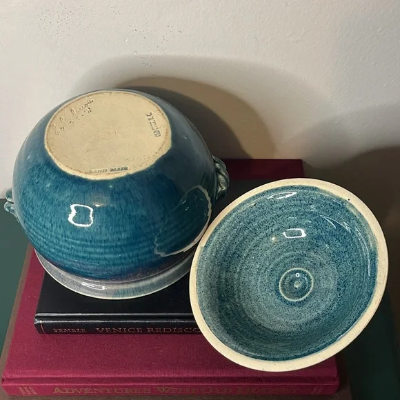 John Garrou Pottery 1991 Blue & Purple Glazed Stock Pot with Lid - Picture 7 of 11